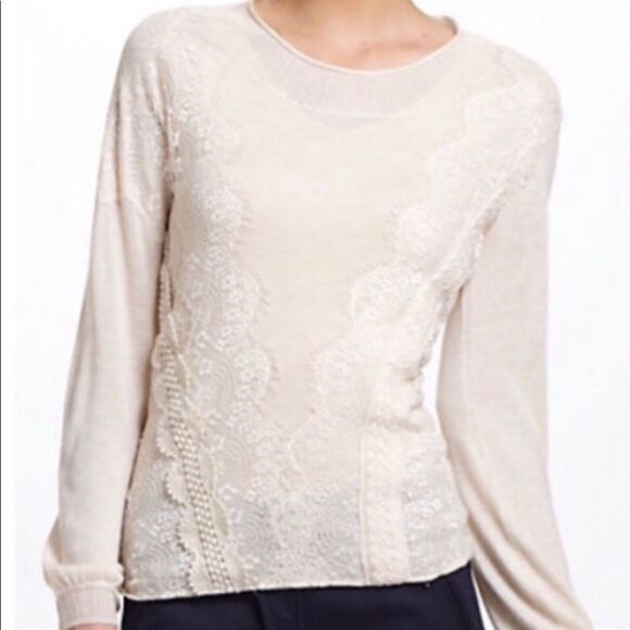 Anthropologie Cream Lace Detail Top - Picture 2 of 7